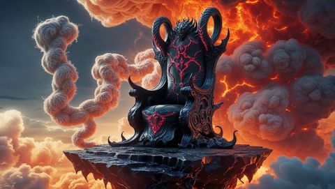 Epic demon throne in volcanic fantastical hell realm