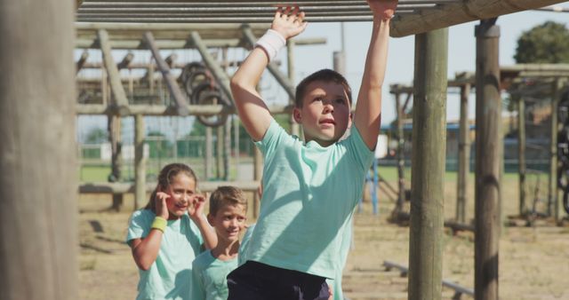 Kids Playing on Monkey Bars at Outdoor Playground - Download Free Stock Images Pikwizard.com