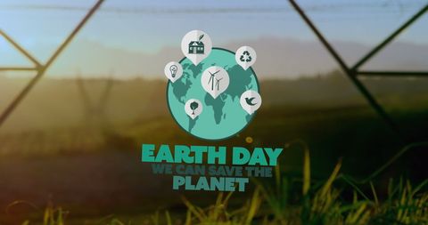 Earth Day Sustainable Initiatives Graphic Overlay on Landscape