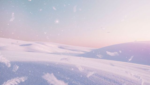 Pastel Winter Dunes with Floating Snow Feathers at Dawn