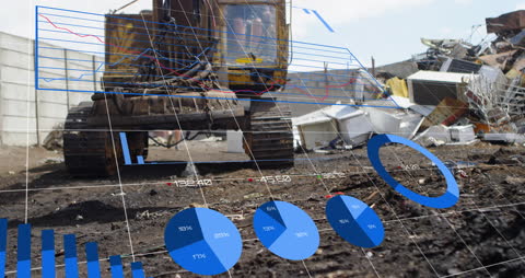 Excavator in Scrap Yard with Analytics Overlay