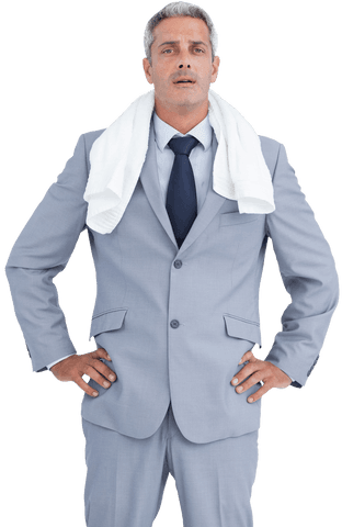 Confident Businessman with Towel Looking Refreshed–Transparent Background