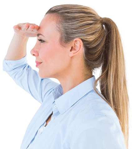 Blonde Woman Looking Forward in Transparent Background