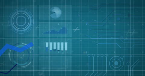 Abstract Financial Data Overlay with Pizza Icon Animation