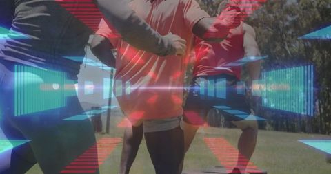 Augmented Reality Overlays in Outdoor Fitness Class on Sunny Day