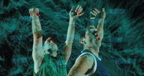 Dynamic Basketball Players with Futuristic Digital Overlay