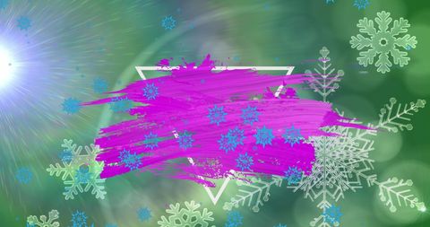 Abstract Christmas Snowflakes Over Bright Geometric Background
