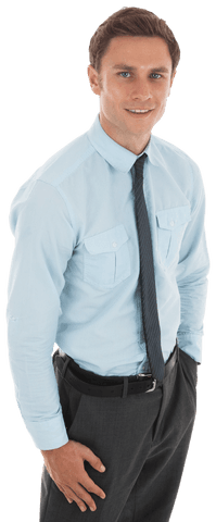 Transparent Confident Businessman in Formal Attire Smiling