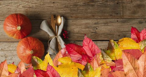 Autumn Leaves and Thanksgiving Table Setting - Download Free Stock Images Pikwizard.com