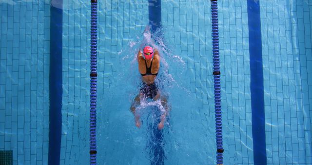 Swimmer Practicing Backstroke in Olympic Swimming Pool - Download Free Stock Images Pikwizard.com