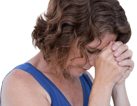 Transparent Image of Upset Woman Touching Forehead in Melancholic Pose