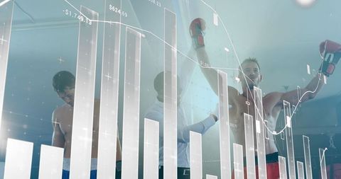 Data Overlay of Boxers with Financial Growth Graphics