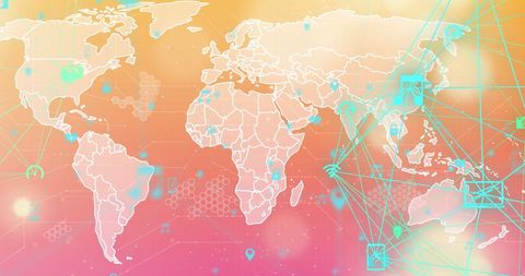 Digital Connectivity World Map with Network Icons Overlay - Download Free Stock Images Pikwizard.com