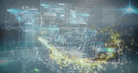 Digital Interface with Global Data Processing and Light Flare Effects - Download Free Stock Images Pikwizard.com