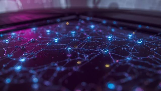 Futuristic Digital Grid with Glowing Nodes and Connections