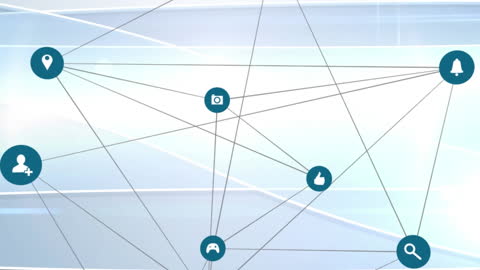 Interconnected Digital Icons on Futuristic Blue Background