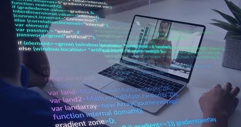 Professional Woman Working on Laptop at Contemporary Office Desk