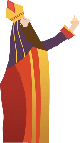 Wise man presenting gold vessel with transparent background