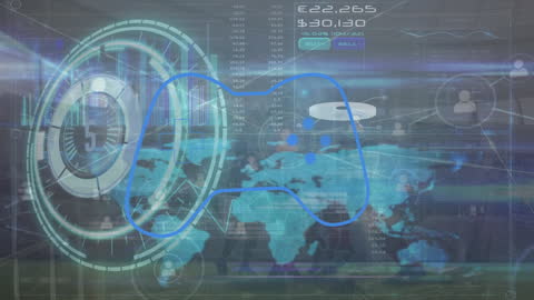 Gamepad Icon with Futuristic Data Visualization Interface