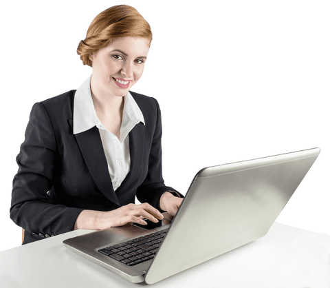 transparent businesswoman working at laptop in formal wear - Download Free Stock Videos Pikwizard.com