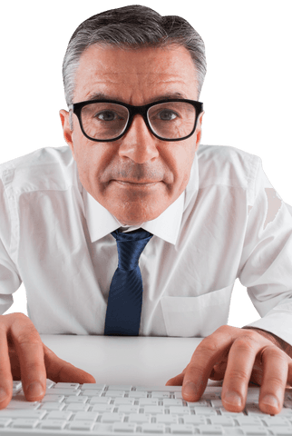 mature businessman focused on typing with transparent background - Download Free Stock Videos Pikwizard.com