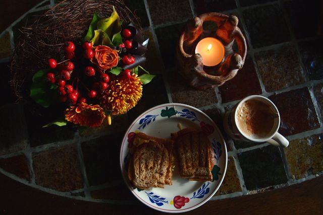 Cozy Autumn Breakfast with Grilled Sandwiches and Coffee - Download Free Stock Photos Pikwizard.com