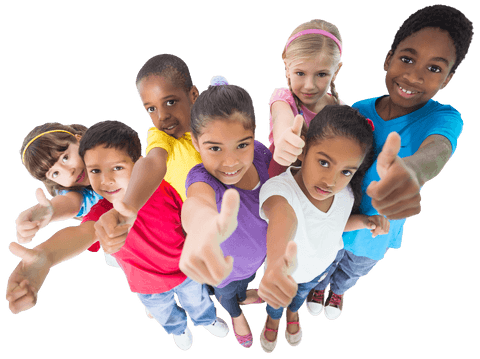 Diverse Kids Celebrating Education with Thumbs Up on Transparent Background