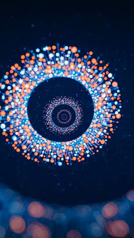 Animating Glowing Expanding Corona Ring in Navy Cosmos Forming Pulsing Duotone Particle Halo