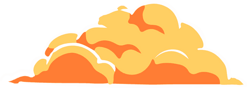 Vibrant cartoon puffy cloud with orange and yellow tones on transparent background