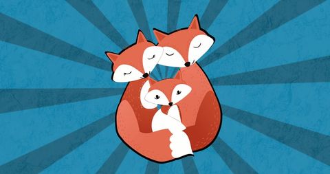 Fox Family Embracing with Joyful Expressions