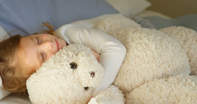 Happy Child Hugging Teddy Bear During Sleep - Download Free Stock Images Pikwizard.com