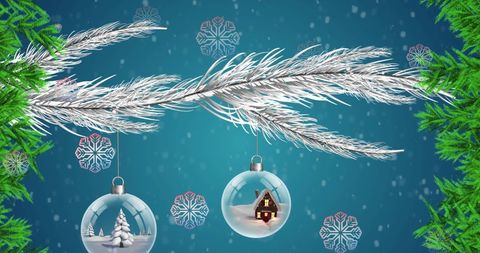 Christmas Ornaments on Snowy Blue Background