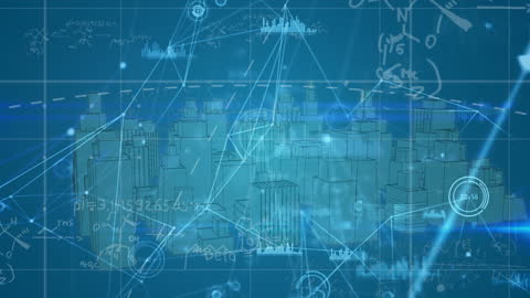 Futuristic Cityscape with Digital Connections and Data Maps