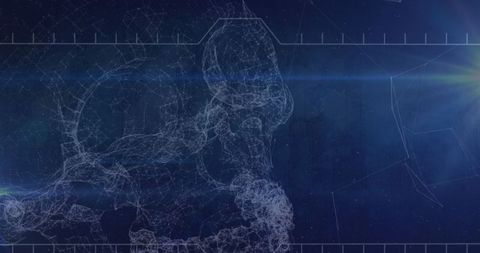 Digital Skull Outline Illuminated in Blue Scientific Background