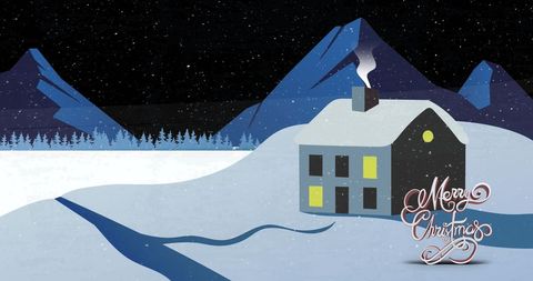 Cozy Winter Cabin with Merry Christmas Message