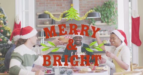 Diverse Friends Celebrating Christmas at Festive Table
