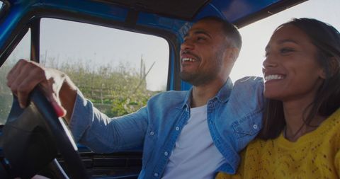 Joyful Couple Enjoying Scenic Road Trip in Vintage Vehicle - Download Free Stock Images Pikwizard.com