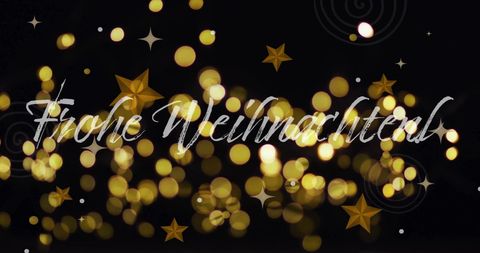 Frohe Weihnachten Greeting with Golden Bokeh and Stars