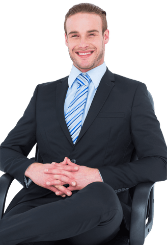 Businessman Smiling in Formal Suit on Office Chair Transparent Background