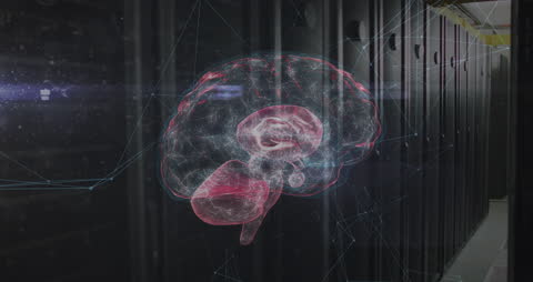 Digital Brain Interface Over Server Room Visualized