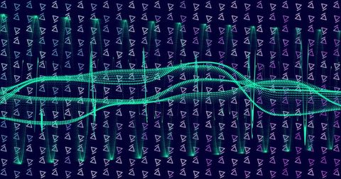 Futuristic digital data wave with abstract geometric patterns