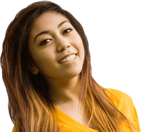 Transparent smiling young woman outdoor portrait