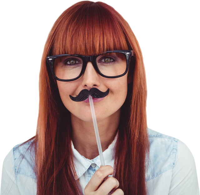 Transparent Portrait of Hipster Woman Holding Faux Mustache - Download Free Stock Videos Pikwizard.com