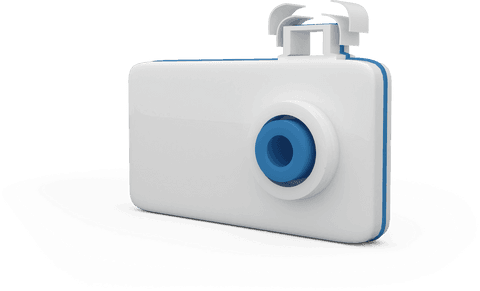 Digital Camera with Blue Accents on Transparent Background