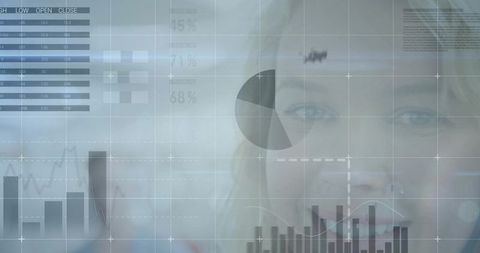Woman Face Blending with Futuristic Data Visualization Interface and Analytics Dashboard