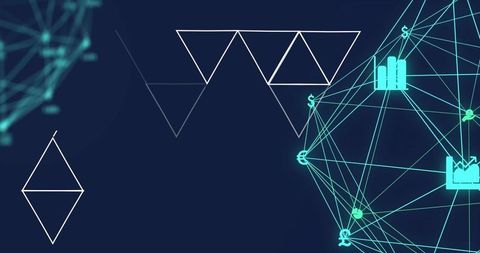Futuristic network with financial icons on dark background