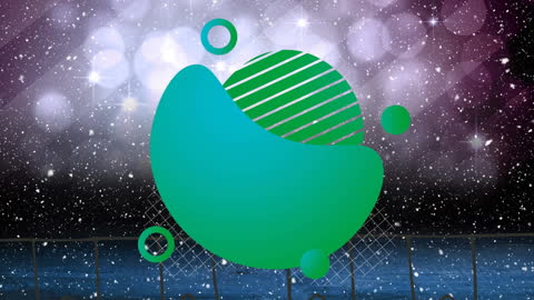 Decorative Abstract Background with Green Shapes and Snowfall