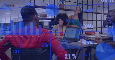 Business Team Collaborating with Financial Data Visualization Overlay - Download Free Stock Images Pikwizard.com