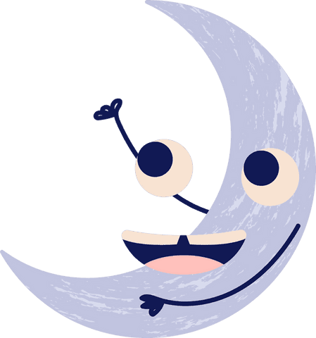 Whimsical Playful Moon Cartoon on Transparent Background