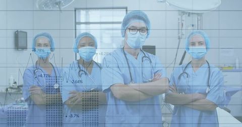 Diverse Surgical Team in OR with Data Analytics Overlay